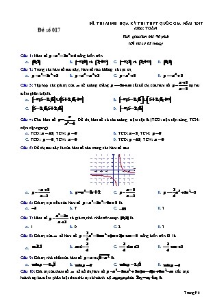 Đề thi minh học kì thi Trung học phổ thông quốc gia môn Toán - Đề số 17 (Kèm đáp án)