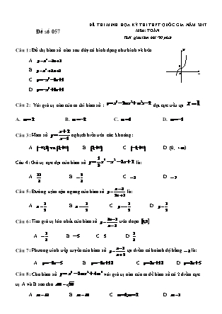 Đề thi minh học kì thi Trung học phổ thông quốc gia môn Toán Lớp 12 - Đề số 57 (Kèm đáp án)