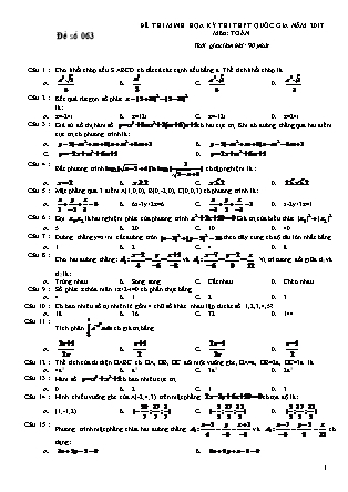 Đề thi minh học kì thi Trung học phổ thông quốc gia môn Toán Lớp 12 - Đề số 63 (Kèm đáp án)