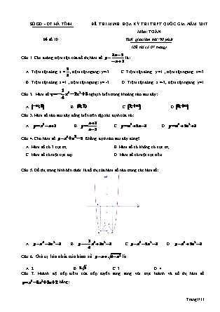 Đề thi minh học kì thi Trung học phổ thông quốc gia môn Toán Lớp 12 - Đề số 10 - Sở Giáo dục và đào tạo Hà Tĩnh