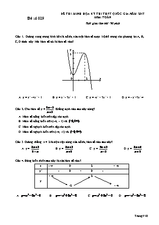 Đề thi minh học kì thi Trung học phổ thông quốc gia môn Toán - Đề số 19 (Kèm đáp án)