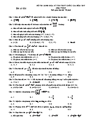 Đề thi minh học kì thi Trung học phổ thông quốc gia môn Toán Lớp 12 - Đề số 34 (Kèm đáp án)