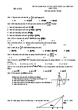 Đề thi minh học kì thi Trung học phổ thông quốc gia môn Toán - Đề số 14 (Kèm đáp án)