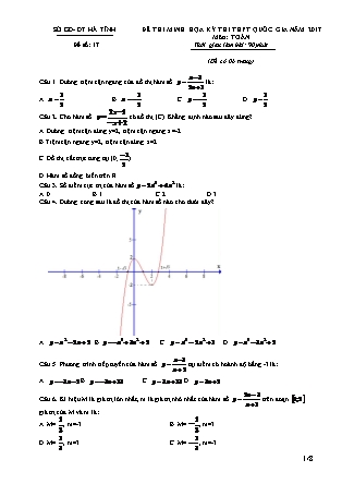 Đề thi minh học kì thi Trung học phổ thông quốc gia môn Toán Lớp 12 - Đề số 17 - Sở Giáo dục và đào tạo Hà Tĩnh