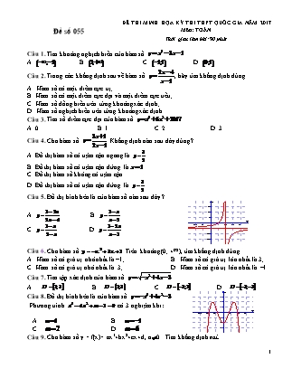 Đề thi minh học kì thi Trung học phổ thông quốc gia môn Toán Lớp 12 - Đề số 55 (Kèm đáp án)