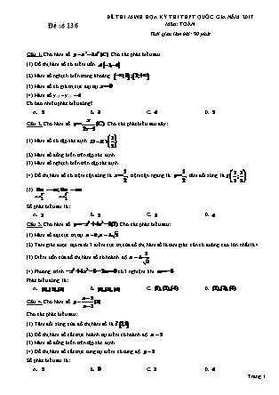 Đề thi minh học kì thi Trung học phổ thông quốc gia môn Toán Lớp 12 - Đề số 136 (Kèm đáp án)