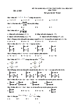 Đề thi minh học kì thi Trung học phổ thông quốc gia môn Toán Lớp 12 - Đề số 69 (Kèm đáp án)