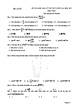 Đề thi minh học kì thi Trung học phổ thông quốc gia môn Toán - Đề số 20 (Kèm đáp án)