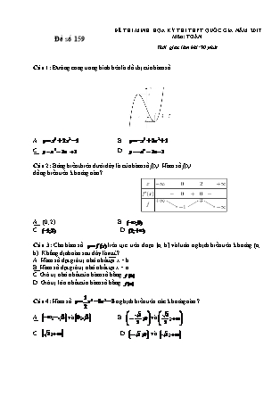 Đề thi minh học kì thi Trung học phổ thông quốc gia môn Toán Lớp 12 - Đề số 159 (Kèm đáp án)
