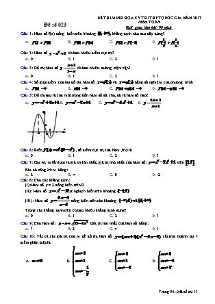 Đề thi minh học kì thi Trung học phổ thông quốc gia môn Toán - Đề số 23 (Kèm đáp án)