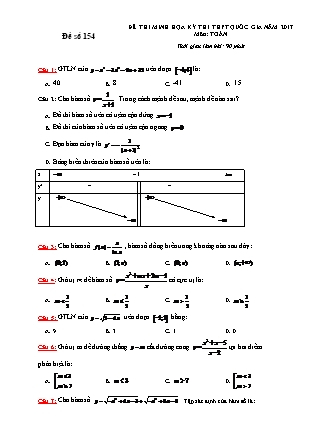 Đề thi minh học kì thi Trung học phổ thông quốc gia môn Toán Lớp 12 - Đề số 154 (Kèm đáp án)