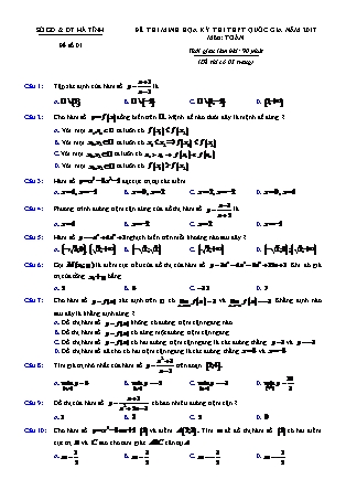 Đề thi minh học kì thi Trung học phổ thông quốc gia môn Toán Lớp 12 - Đề số 1 - Sở Giáo dục và đào tạo Hà Tĩnh