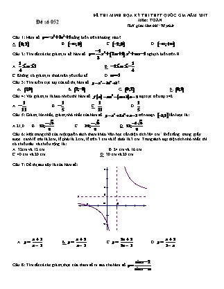Đề thi minh học kì thi Trung học phổ thông quốc gia môn Toán Lớp 12 - Đề số 52 (Kèm đáp án)