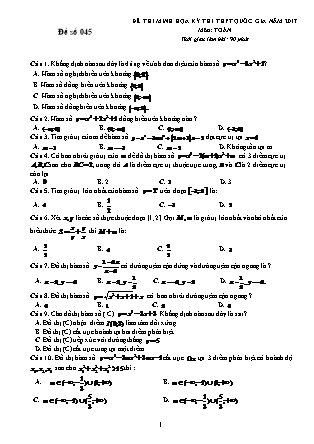 Đề thi minh học kì thi Trung học phổ thông quốc gia môn Toán - Đề số 45 (Kèm đáp án)