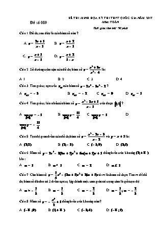 Đề thi minh học kì thi Trung học phổ thông quốc gia môn Toán Lớp 12 - Đề số 89 - Sở Giáo dục và đào tạo Hà Tĩnh