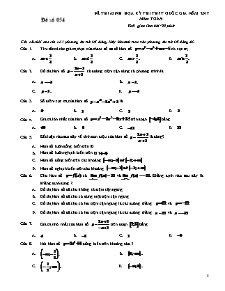 Đề thi minh học kì thi Trung học phổ thông quốc gia môn Toán Lớp 12 - Đề số 54 (Kèm đáp án)