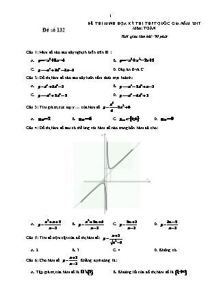 Đề thi minh học kì thi Trung học phổ thông quốc gia môn Toán Lớp 12 - Đề số 132 (Kèm đáp án)