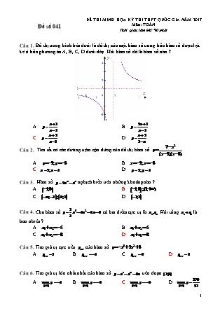 Đề thi minh học kì thi Trung học phổ thông quốc gia môn Toán - Đề số 41 (Kèm đáp án)