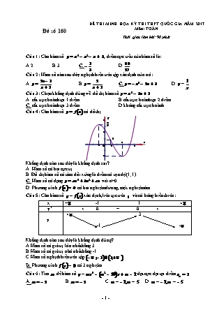 Đề thi minh học kì thi Trung học phổ thông quốc gia môn Toán Lớp 12 - Đề số 160 (Kèm đáp án)