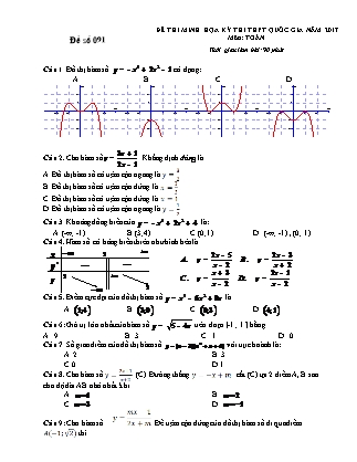 Đề thi minh học kì thi Trung học phổ thông quốc gia môn Toán Lớp 12 - Đề số 91 - Sở Giáo dục và đào tạo Hà Tĩnh