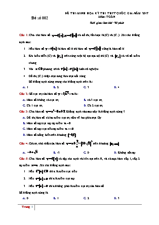 Đề thi minh học kì thi Trung học phổ thông quốc gia môn Toán học - Đề số 2 (Kèm đáp án)