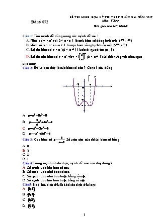 Đề thi minh học kì thi Trung học phổ thông quốc gia môn Toán Lớp 12 - Đề số 72 - Sở Giáo dục và đào tạo Hà Tĩnh