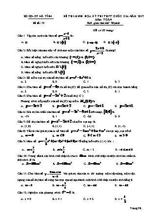 Đề thi minh học kì thi Trung học phổ thông quốc gia môn Toán Lớp 12 - Đề số 19 - Sở Giáo dục và đào tạo Hà Tĩnh