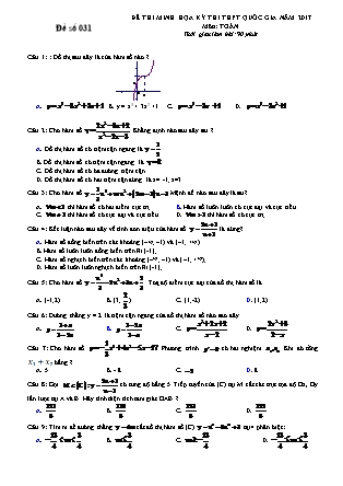 Đề thi minh học kì thi Trung học phổ thông quốc gia môn Toán - Đề số 31 (Kèm đáp án)