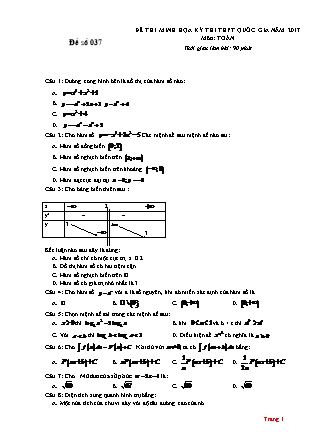 Đề thi minh học kì thi Trung học phổ thông quốc gia môn Toán - Đề số 37 (Kèm đáp án)
