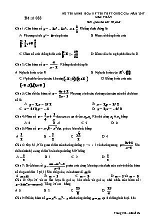 Đề thi minh học kì thi Trung học phổ thông quốc gia môn Toán Lớp 12 - Đề số 88 - Sở Giáo dục và đào tạo Hà Tĩnh
