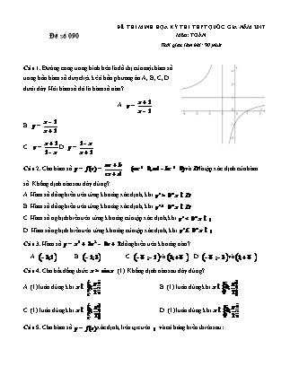 Đề thi minh học kì thi Trung học phổ thông quốc gia môn Toán Lớp 12 - Đề số 90 - Sở Giáo dục và đào tạo Hà Tĩnh
