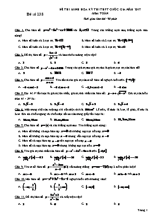 Đề thi minh học kì thi Trung học phổ thông quốc gia môn Toán Lớp 12 - Đề số 138 (Kèm đáp án)