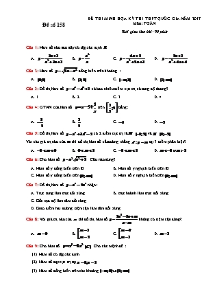 Đề thi minh học kì thi Trung học phổ thông quốc gia môn Toán Lớp 12 - Đề số 158 (Kèm đáp án)
