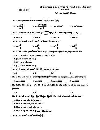 Đề thi minh học kì thi Trung học phổ thông quốc gia môn Toán Lớp 12 - Đề số 157 (Kèm đáp án)