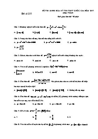 Đề thi minh học kì thi Trung học phổ thông quốc gia môn Toán Lớp 12 - Đề số 155 (Kèm đáp án)
