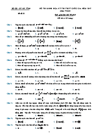 Đề thi minh học kì thi Trung học phổ thông quốc gia môn Toán Lớp 12 - Đề số 3 - Sở Giáo dục và đào tạo Hà Tĩnh