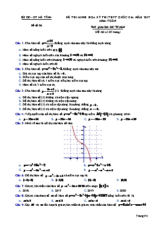 Đề thi minh học kì thi Trung học phổ thông quốc gia môn Toán Lớp 12 - Đề số 6 - Sở Giáo dục và đào tạo Hà Tĩnh