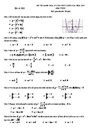 Đề thi minh học kì thi Trung học phổ thông quốc gia môn Toán Lớp 12 - Đề số 83 - Sở Giáo dục và đào tạo Hà Tĩnh