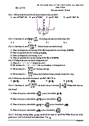 Đề thi minh học kì thi Trung học phổ thông quốc gia môn Toán Lớp 12 - Đề số 76 - Sở Giáo dục và đào tạo Hà Tĩnh