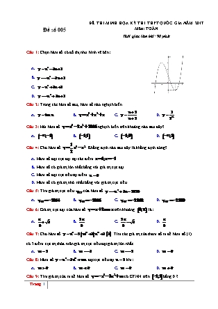 Đề thi minh học kì thi Trung học phổ thông quốc gia môn Toán học - Đề số 5 (Kèm đáp án)