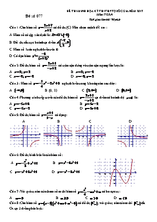 Đề thi minh học kì thi Trung học phổ thông quốc gia môn Toán Lớp 12 - Đề số 77 - Sở Giáo dục và đào tạo Hà Tĩnh