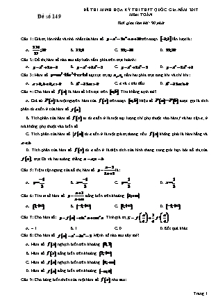 Đề thi minh học kì thi Trung học phổ thông quốc gia môn Toán Lớp 12 - Đề số 149 (Kèm đáp án)