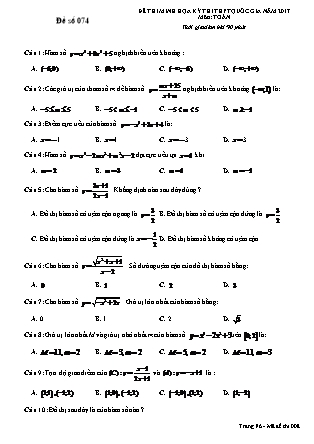 Đề thi minh học kì thi Trung học phổ thông quốc gia môn Toán Lớp 12 - Đề số 74 - Sở Giáo dục và đào tạo Hà Tĩnh