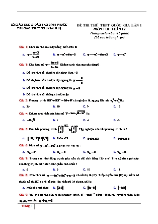 Đề thi thử Tốt nghiệp Trung học phổ thông Lần 1 môn Toán Lớp 12 - Năm học 2016-2017 - Trường THPT Nguyễn Huệ