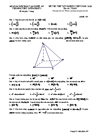 Đề thi thử tốt nghiệp Trung học phổ thông môn Toán Lớp 12 - Mã đề 107 - Năm học 2019-2020 - Trường THPT Diễn Châu