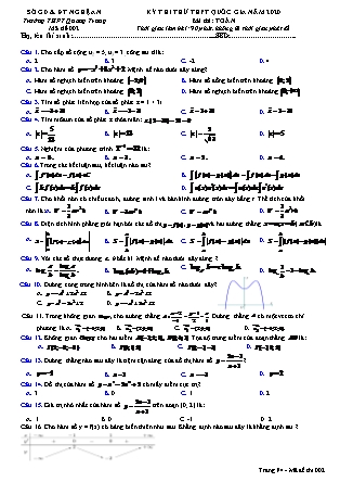 Đề thi thử tốt nghiệp Trung học phổ thông môn Toán Lớp 12 - Mã đề 2- Năm học 2019-2020 - Trường THPT Quang Trung