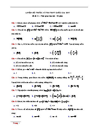 Đề thi thử Trung học phổ thông Lần 1 môn Toán Lớp 12 - Đề số 14 - Năm học 2016-2017 - Trường THPT Lam Kinh