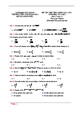 Đề thi thử Trung học phổ thông Lần 1 môn Toán Lớp 12 - Năm học 2016-2017 - Trường THPT Lục Ngạn