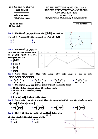 Đề thi thử Trung học phổ thông quốc gai môn Toán Lớp 12 - Đề số 1 - Năm học 2019-2020 - Trường THPT chuyên Quang Trung