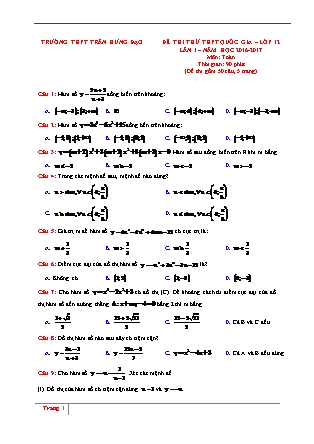 Đề thi thử Trung học phổ thông quốc gia Lần 1 môn Toán Lớp 12 - Trường THPT Trần Hưng Đạo